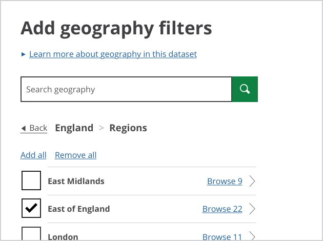 Screenshot: close up of geography search box