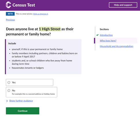 A copy of the online Census Test that ran in March 2017.