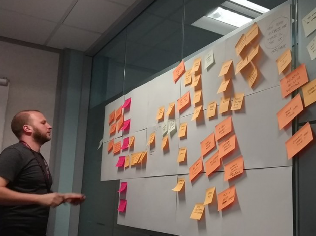 Benjy looking at the user journey we just mapped