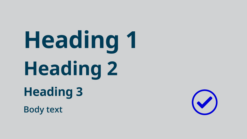 Example of Heading one, two, three and body styles.