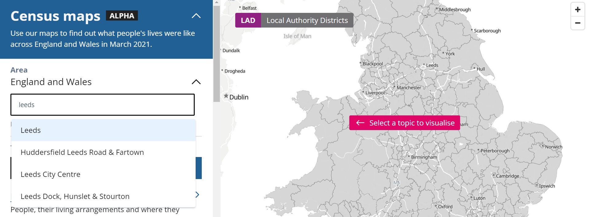 Select an area in Census maps