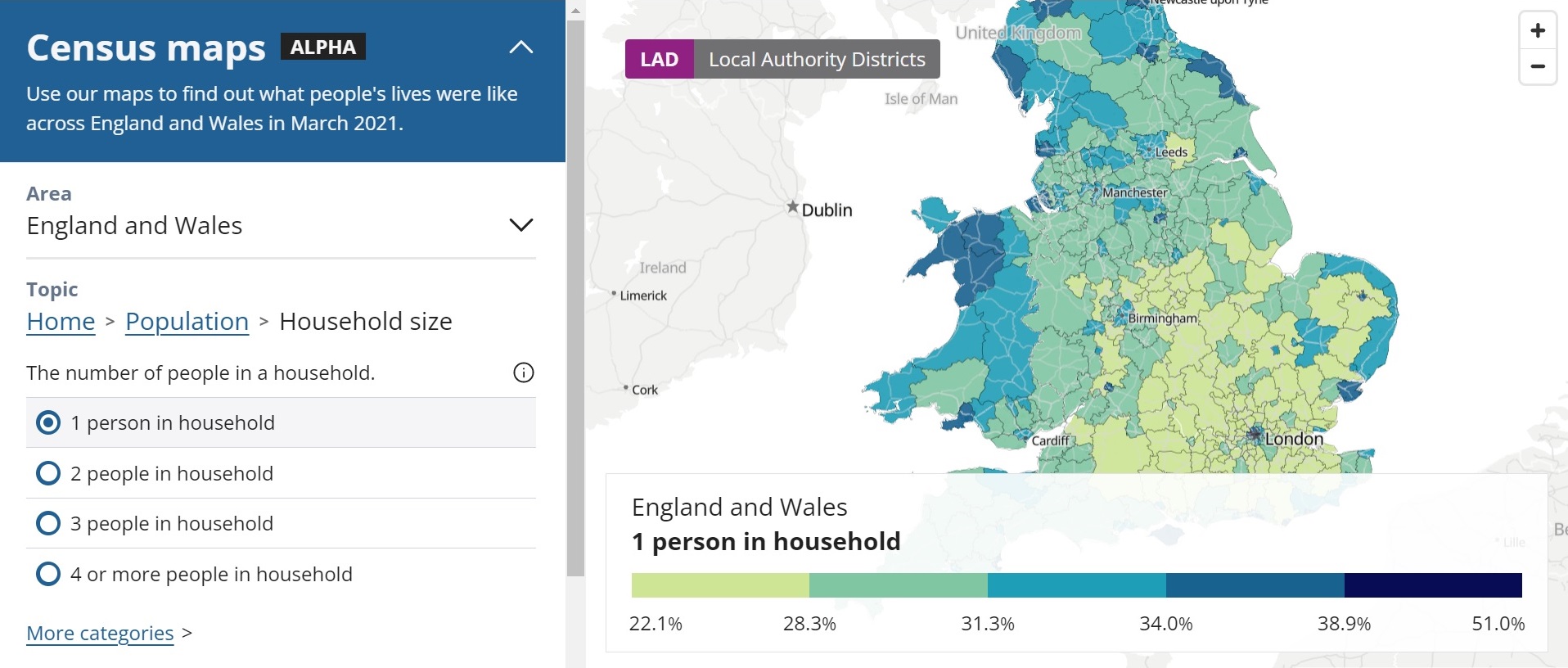 Select a category in Census maps